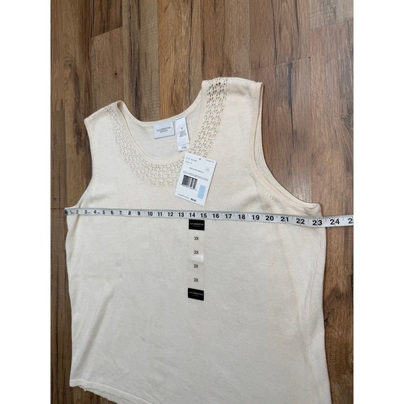 Liz Claiborne Woman Cream Linen Blend Tank Top 2X Crochet Neckline‎ NWT - Picture 9 of 9